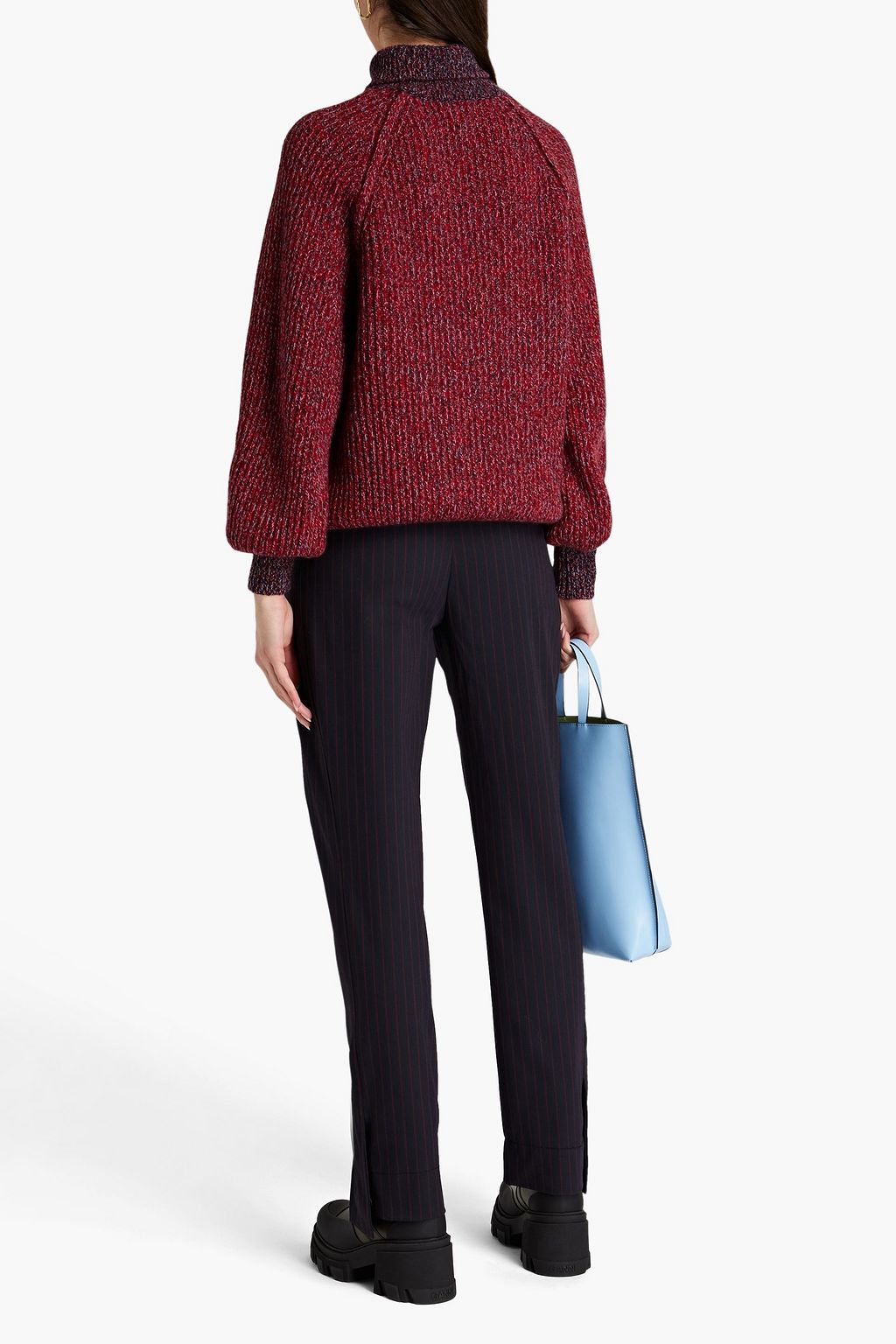GANNI Striped crepe straight-leg pants
