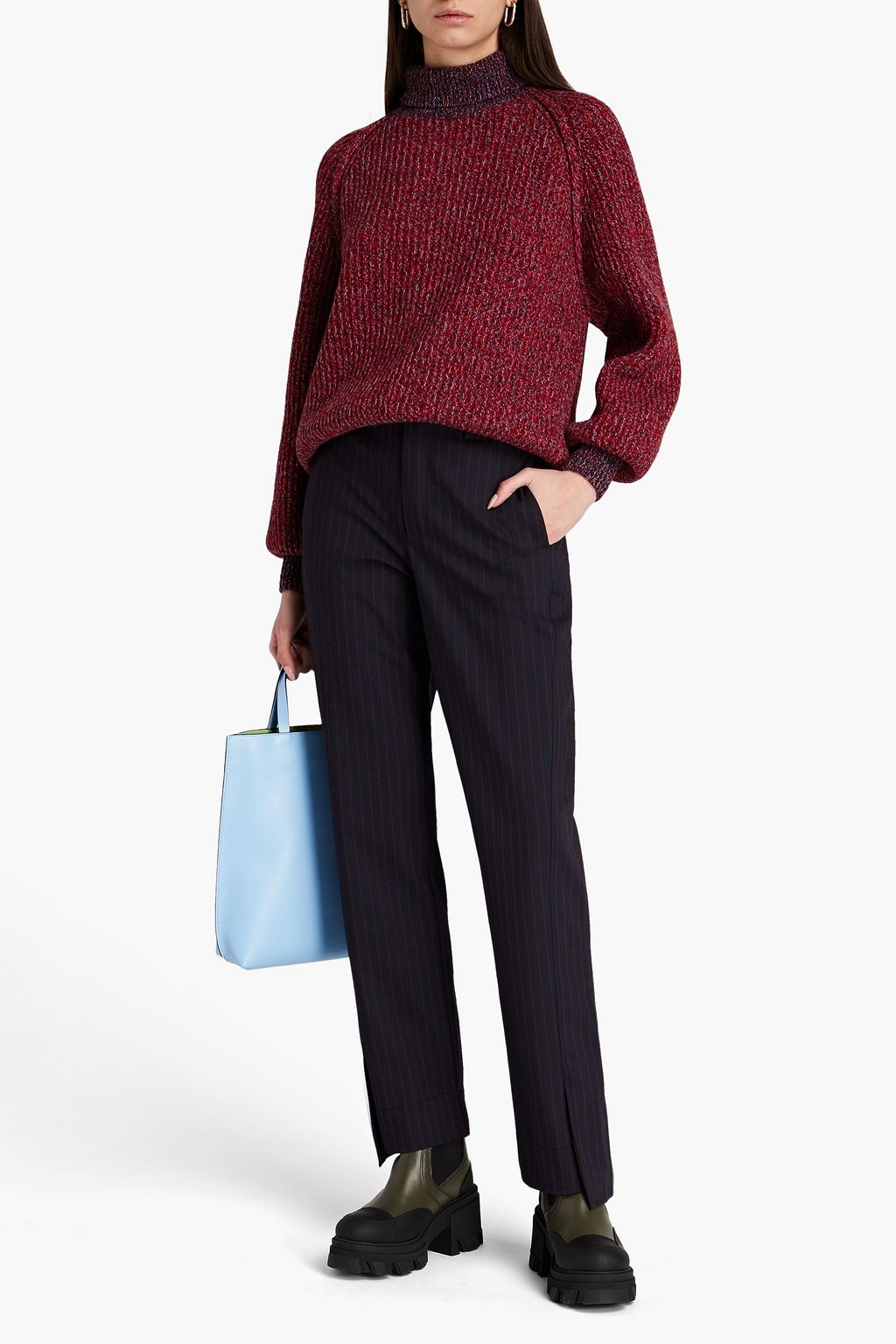 GANNI Striped crepe straight-leg pants