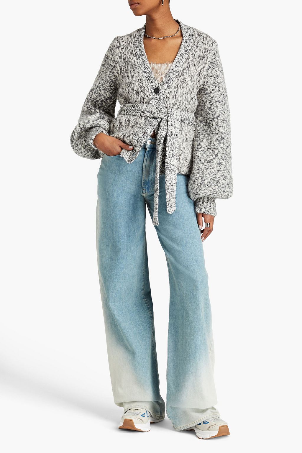 GANNI Belted mélange alpaca-blend cardigan