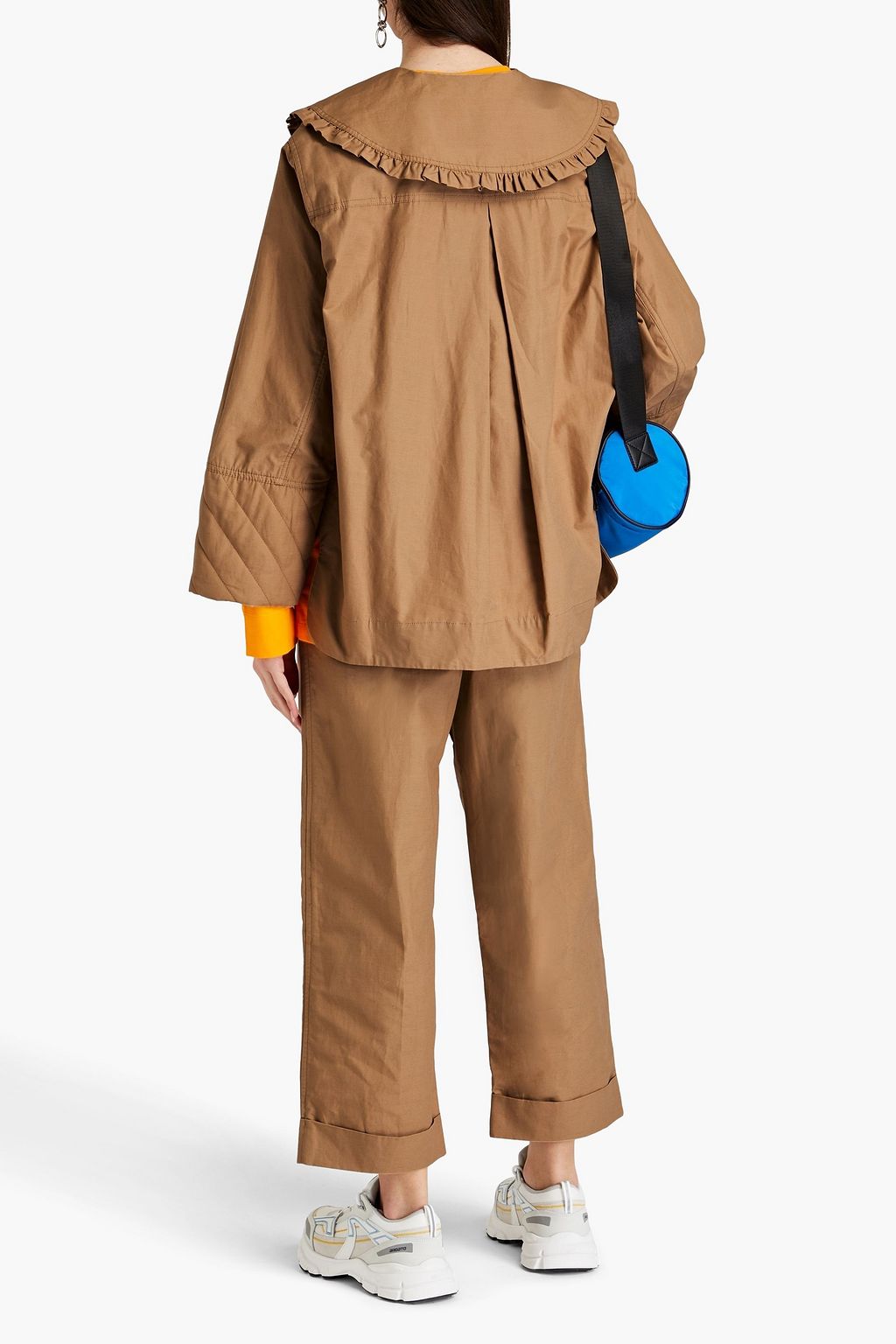 GANNI Ruffle-trimmed cotton and linen-blend jacket