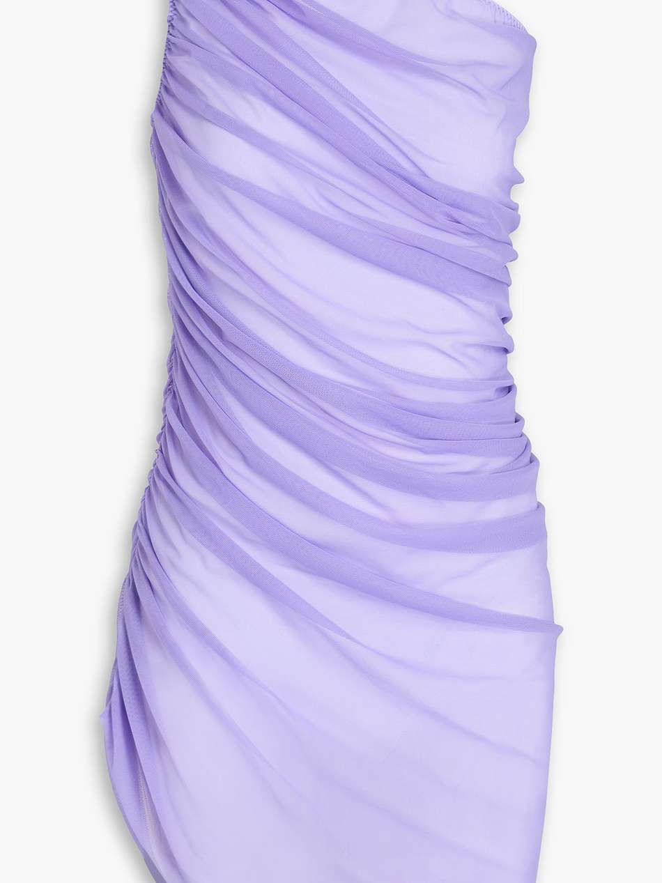 diana one-shoulder ruched stretch-mesh mini dress