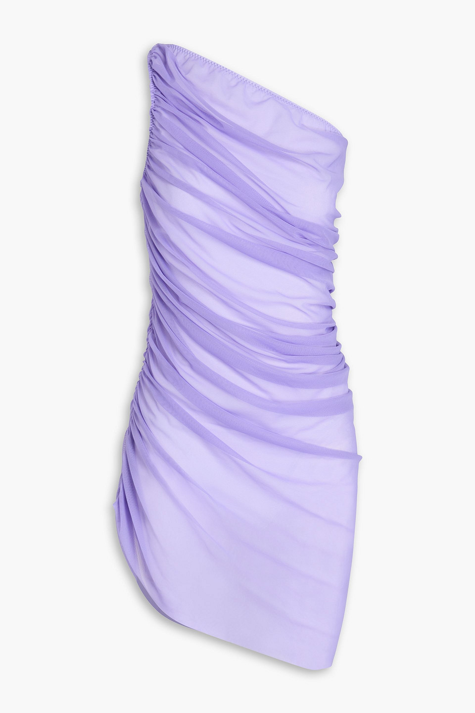 Omo By Norma Kamali One-shoulder Ruched Stretch-mesh Mini Dress In Lilac |  ModeSens