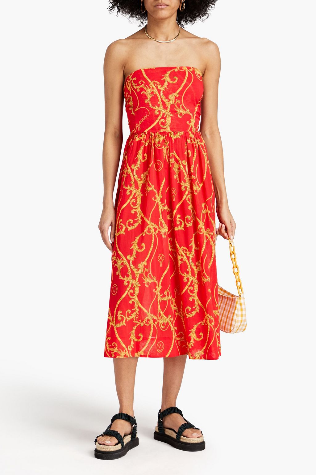GANNI Convertible strapless cotton-voile midi dress