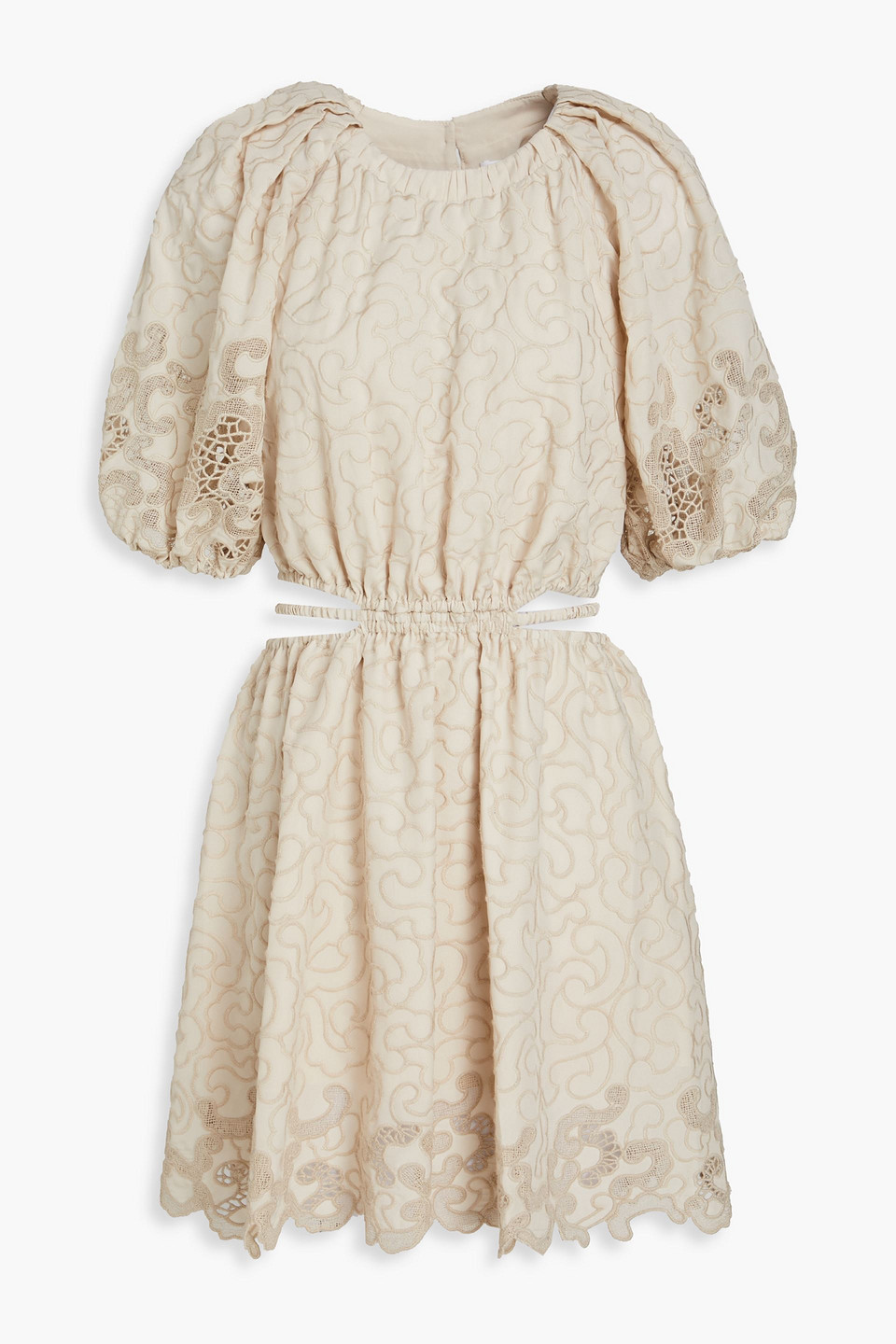 SIMKHAI - Anaise cutout embroidered crepe de chine mini dress - Neutral