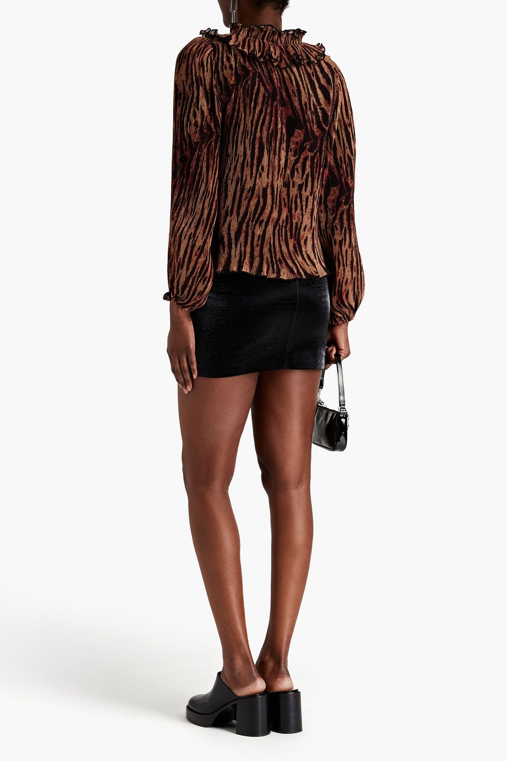 GANNI Ruffled tiger-print georgette blouse