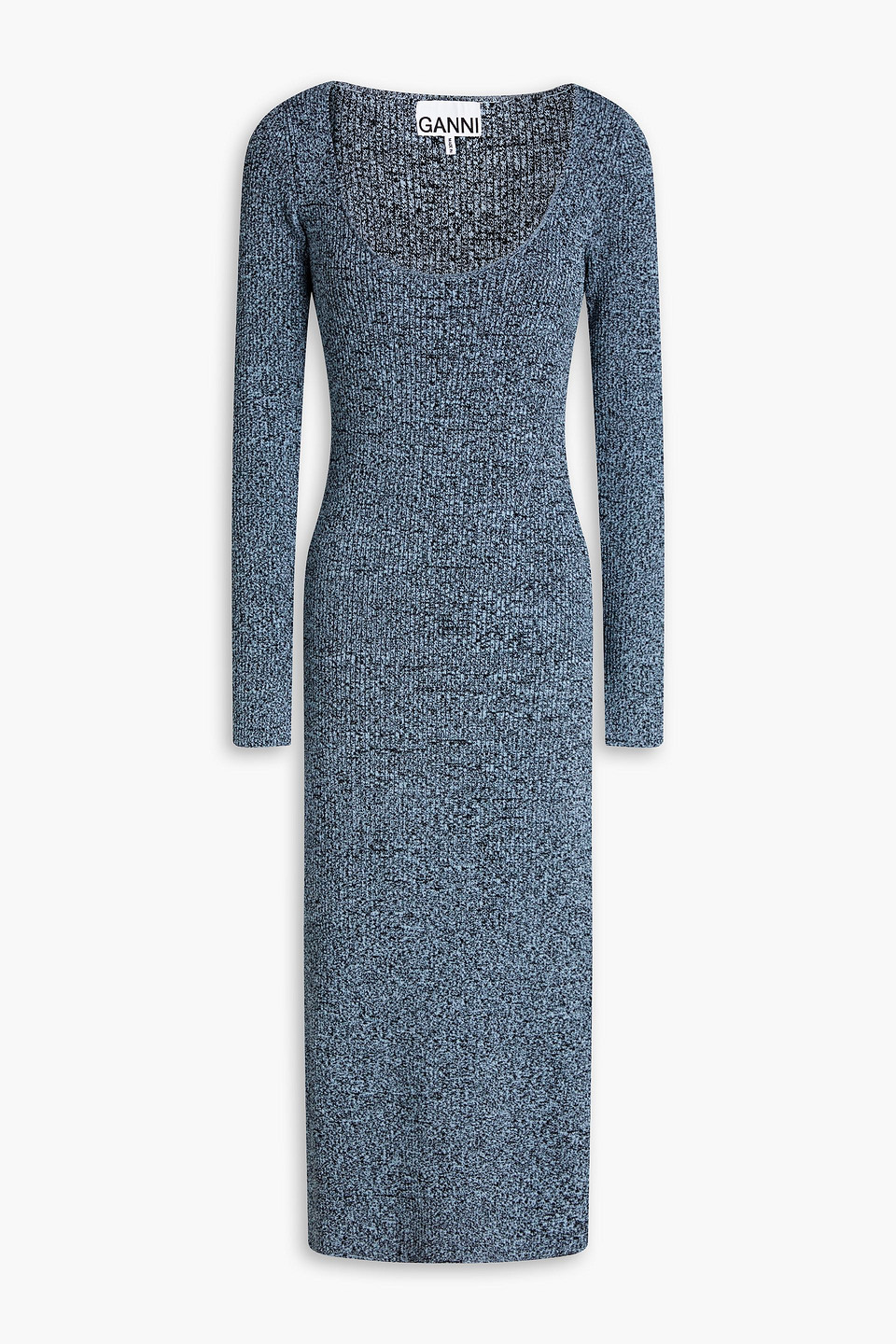 Ganni Marled Ribbed-knit Midi Dress In Light Blue