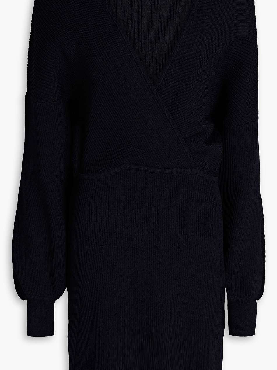 wrap-effect ribbed-knit mini dress
