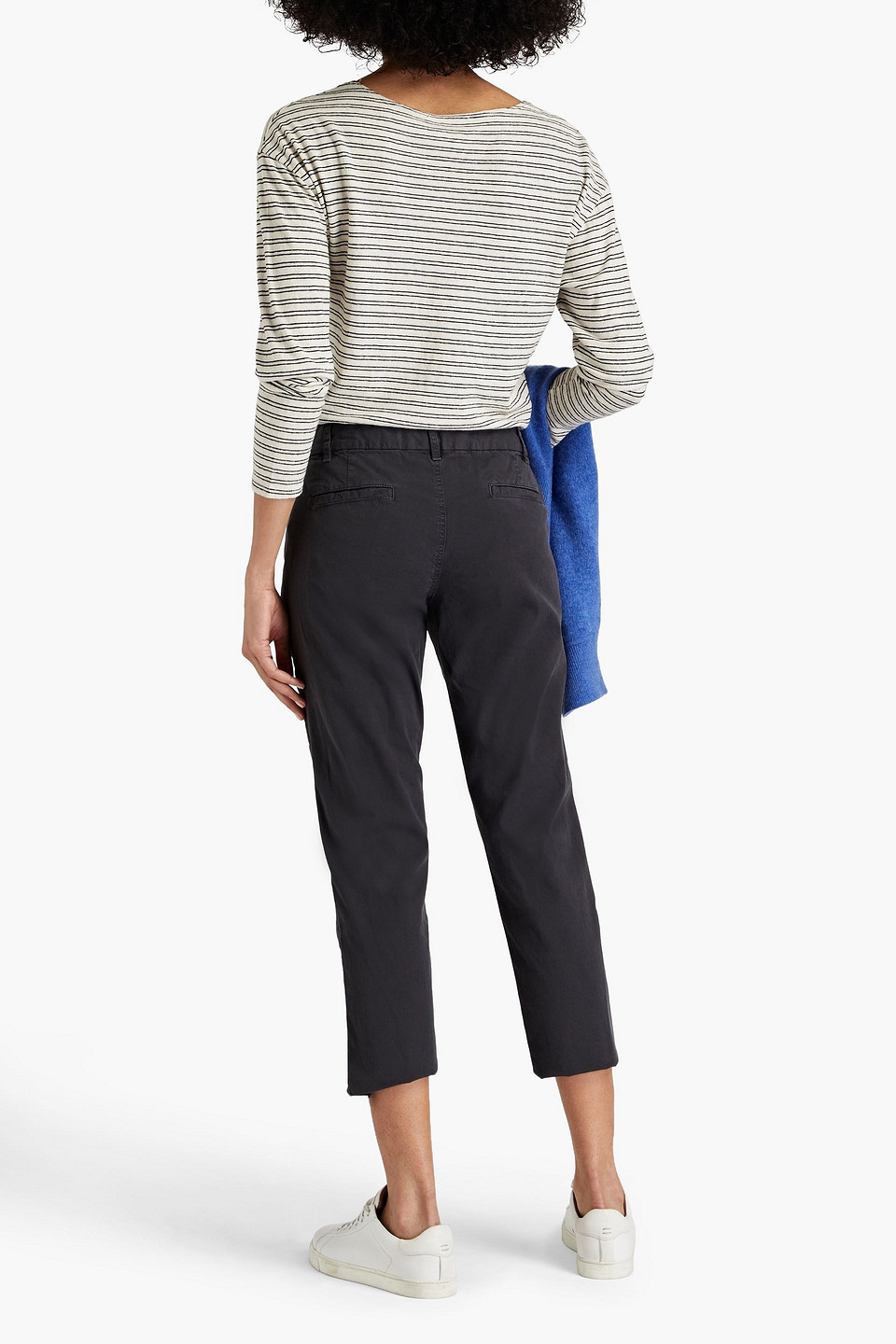 Shop Nili Lotan East Hampton Cropped Stretch-cotton Twill Slim-leg Pants In Charcoal