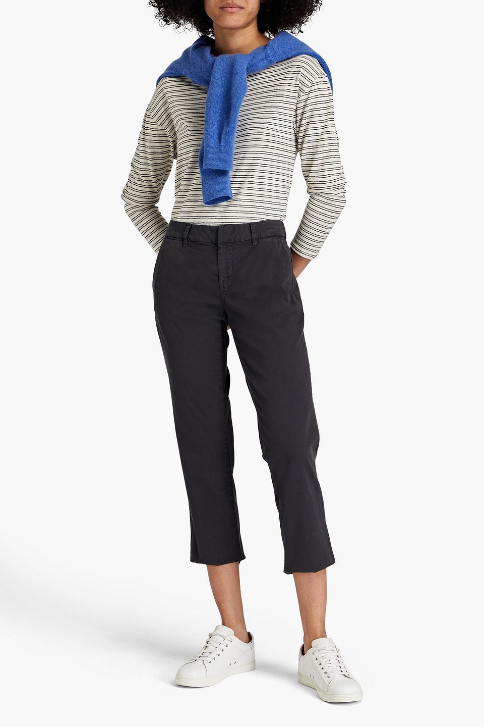 Shop Nili Lotan East Hampton Cropped Stretch-cotton Twill Slim-leg Pants In Charcoal