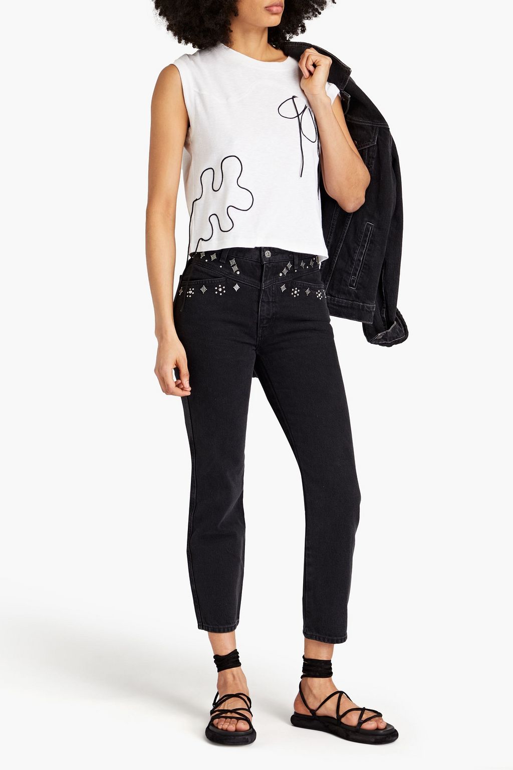 CLAUDIE PIERLOT Cropped studded slim-leg jeans