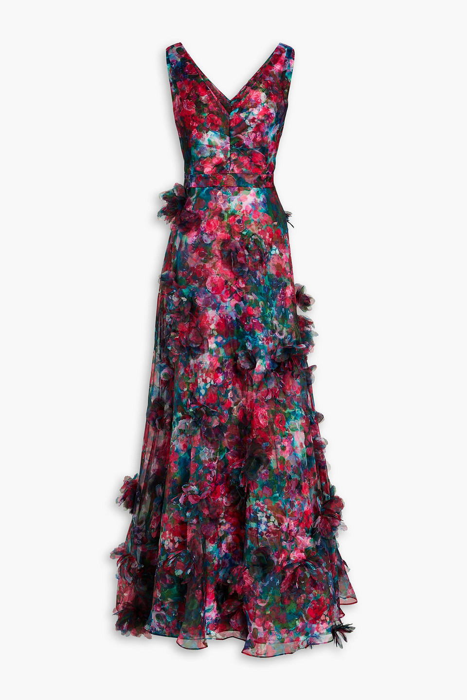 Marchesa Notte - Tulle-trimmed floral-print organza gown - Green - US 6