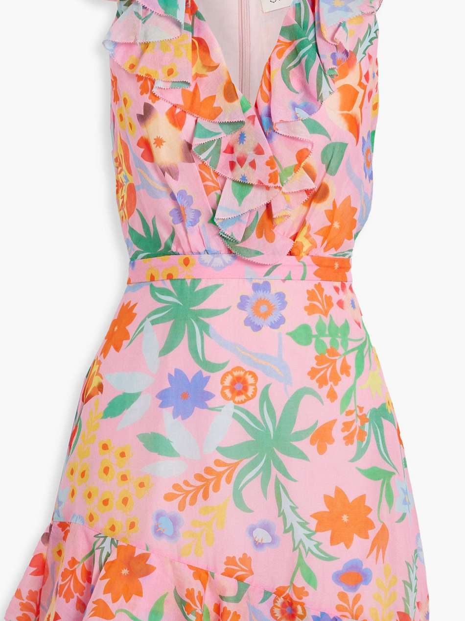 cece ruffled floral-print cotton and silk-blend voile mini dress