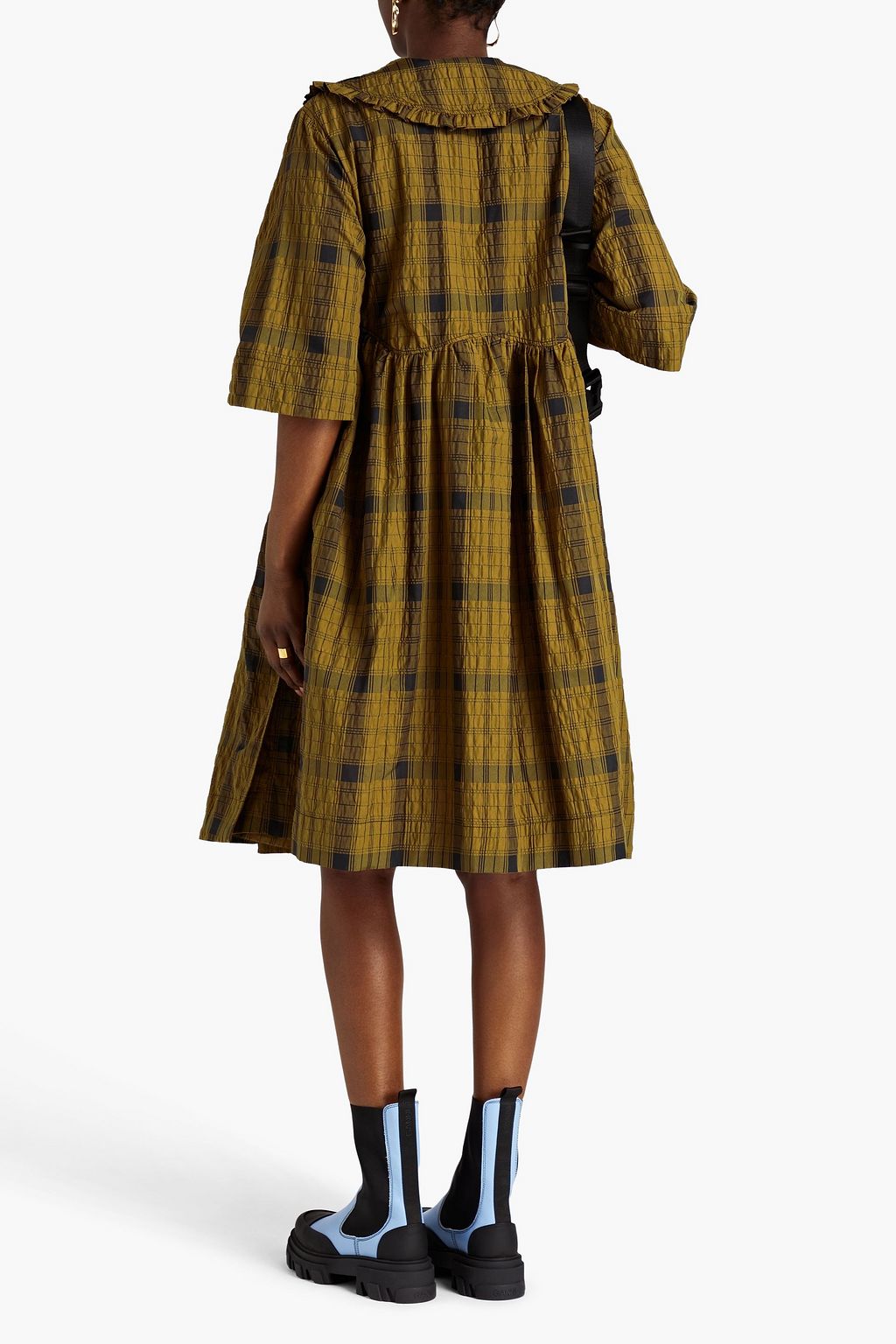 GANNI checked seersucker cherry blossom wrap long skirt main image 0