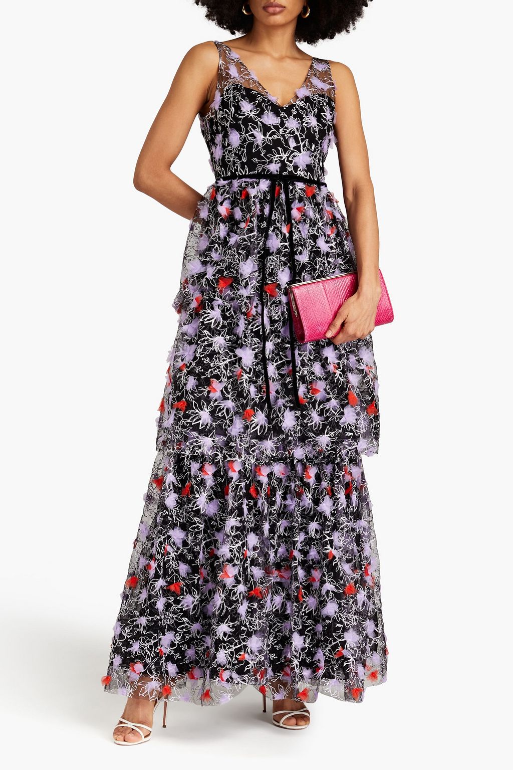 MARCHESA NOTTE Tiered embellished tulle gown