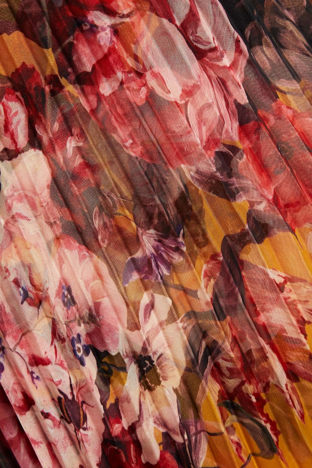 MARCHESA NOTTE 플로럴 프린트 플리세 새틴 가운