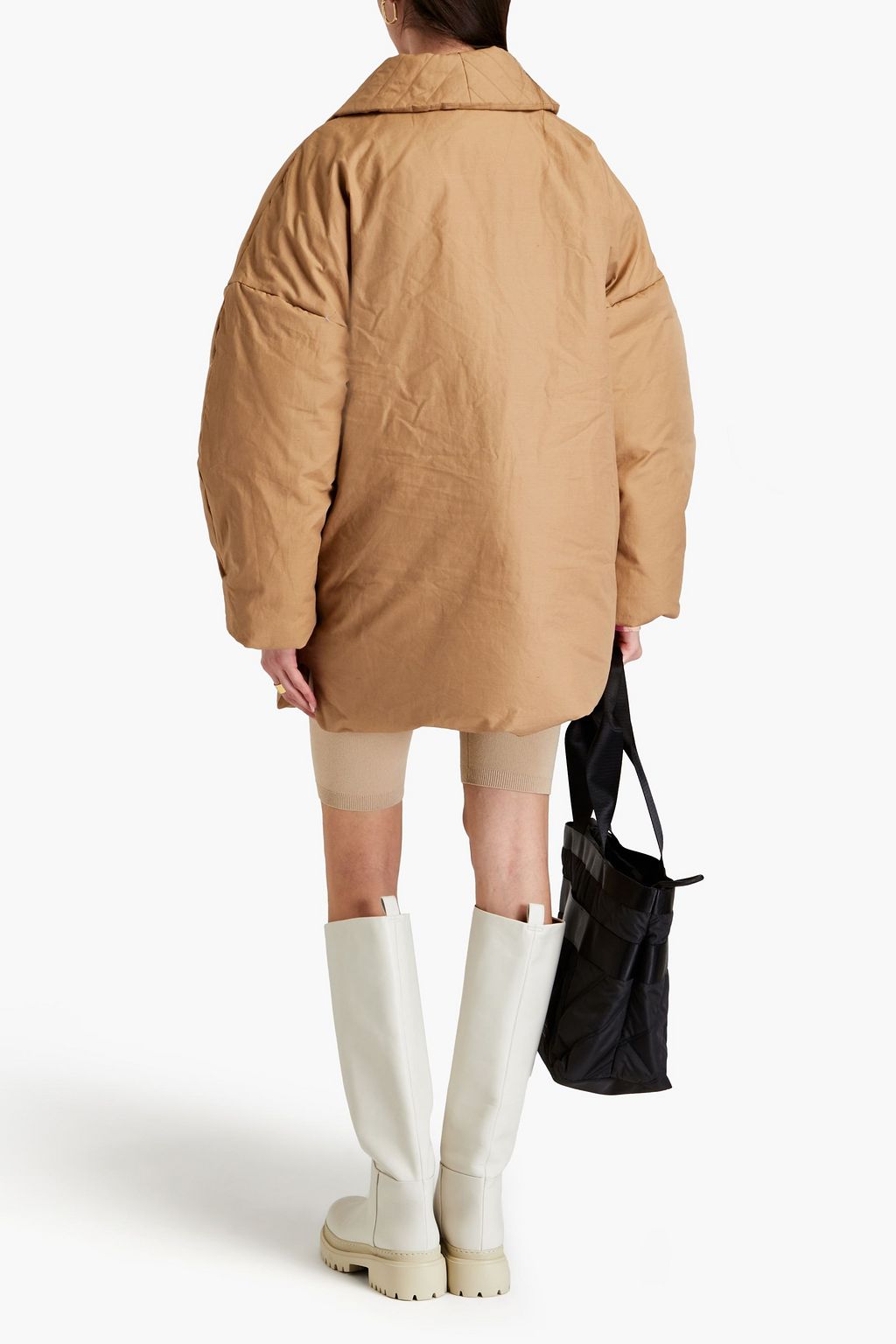 GANNI Oversized padded cotton and linen-blend coat