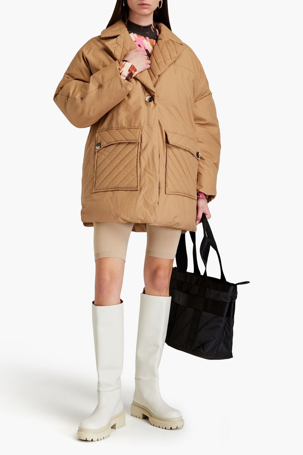 GANNI Oversized padded cotton and linen-blend coat