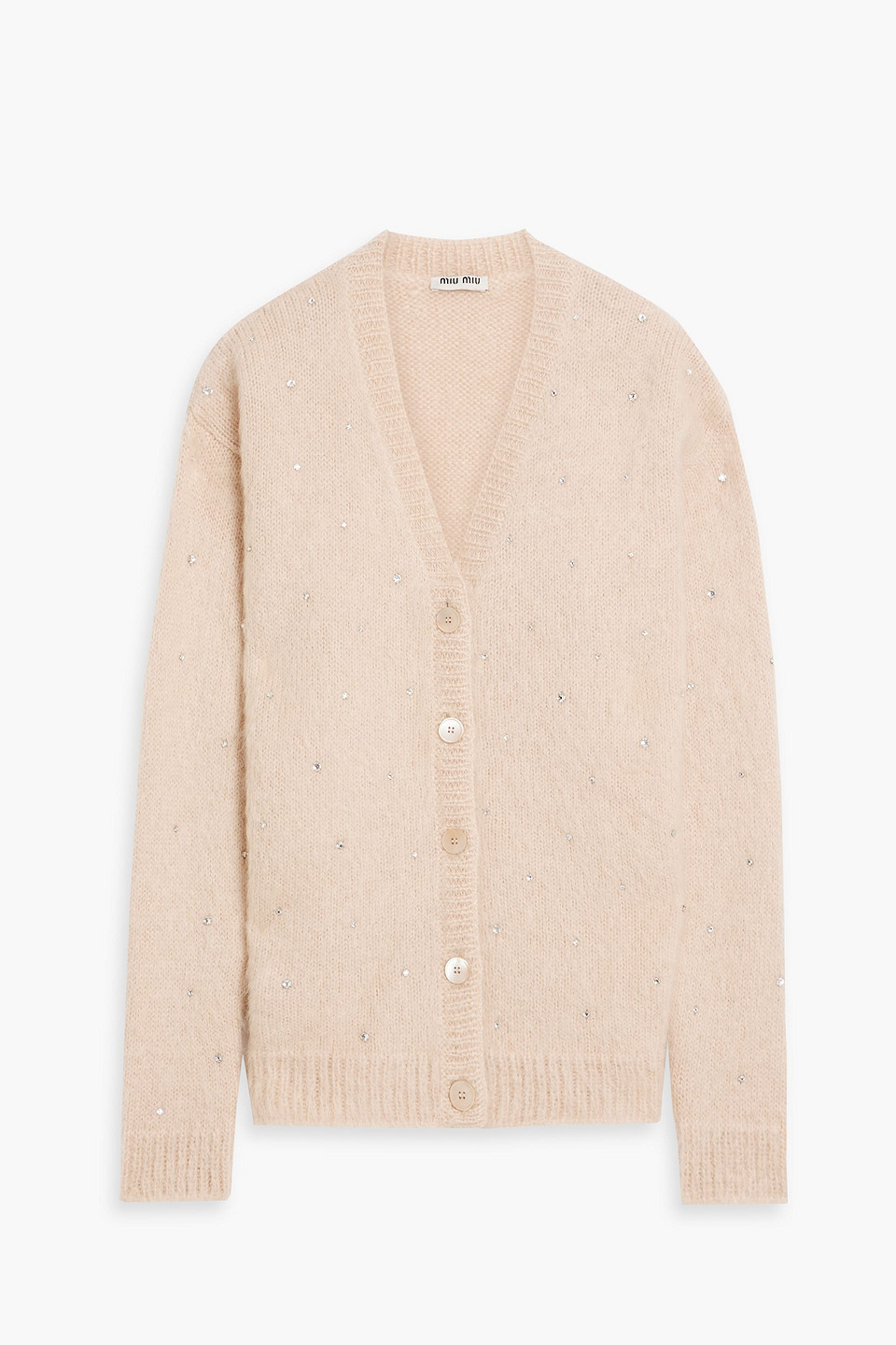 Miu Miu Crystal-embellished Brushed Mohair-blend Cardigan In Gold