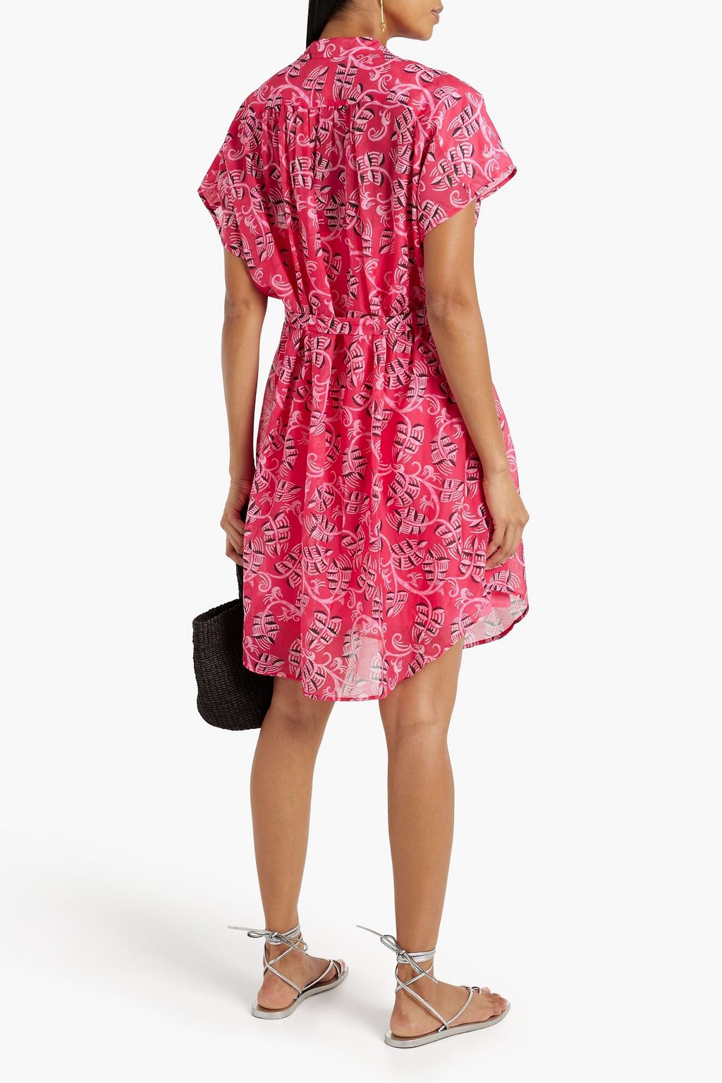 SALONI Tilda belted printed cotton and silk-blend voile mini dress
