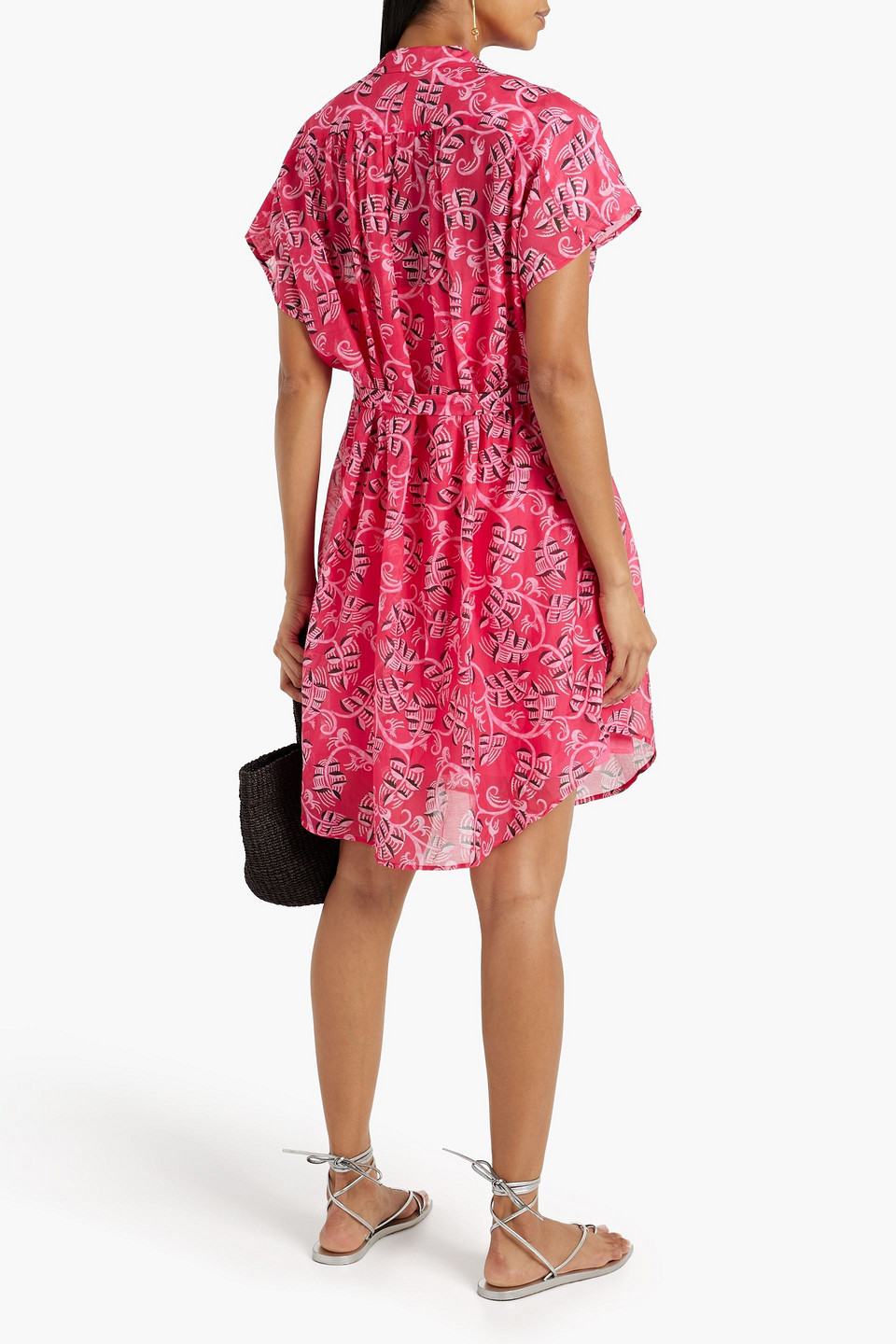 Shop Saloni Tilda Belted Printed Cotton And Silk-blend Voile Mini Dress In Fuchsia