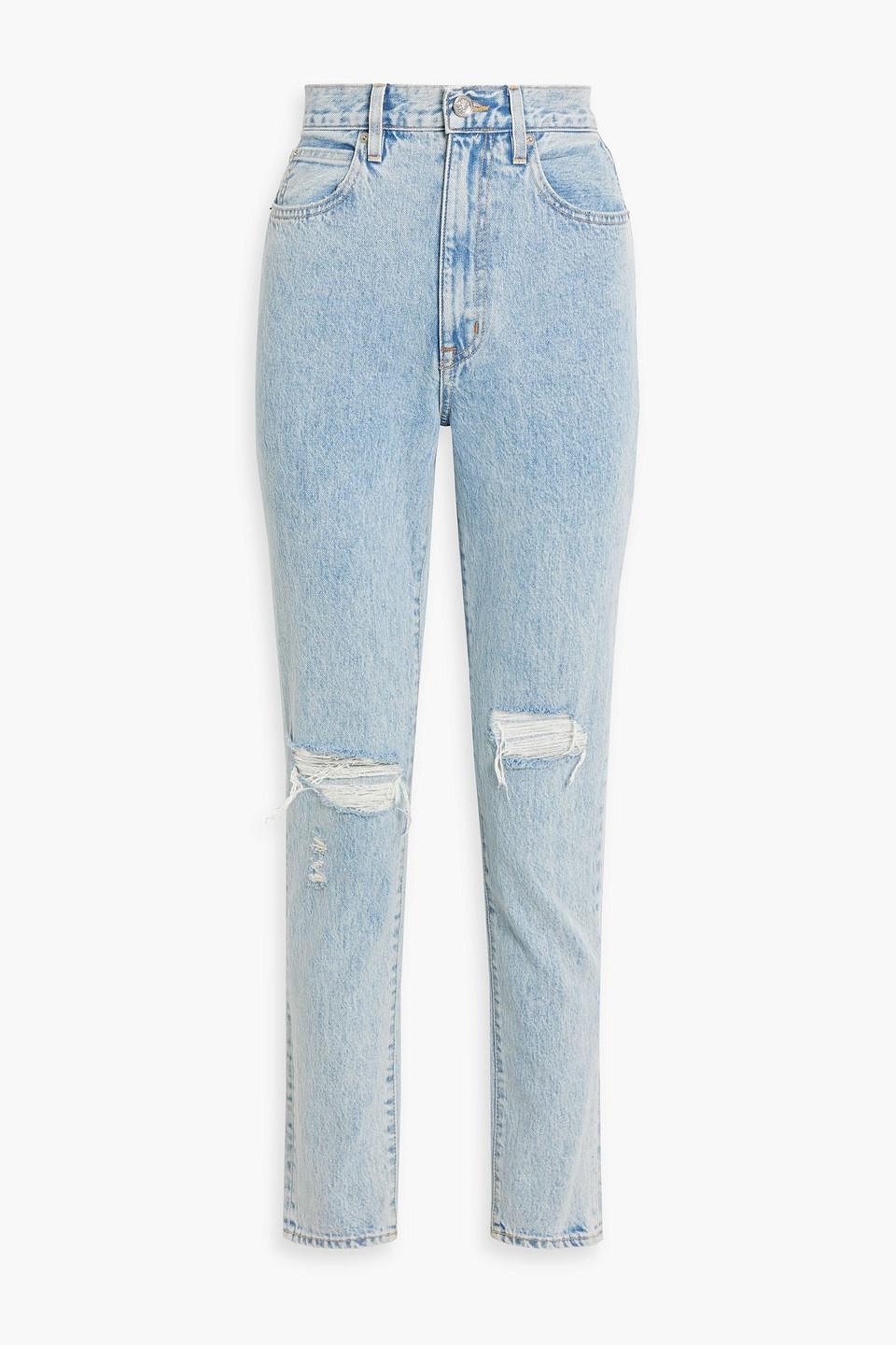 Shop Slvrlake Beatnik Distressed High-rise Slim-leg Jeans In Light Denim