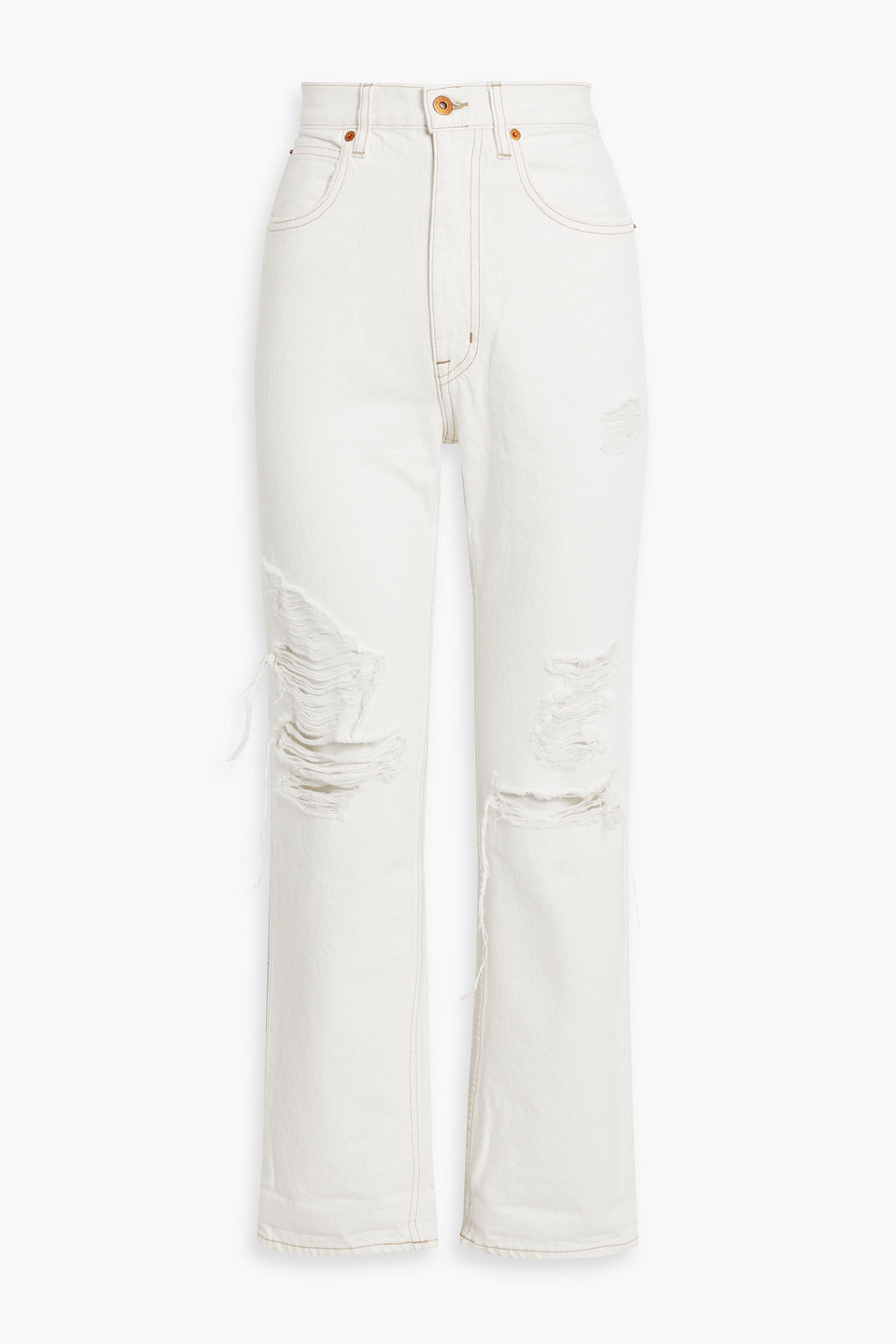 slvrlake - dakota distressed high-rise straight-leg jeans - white - 26