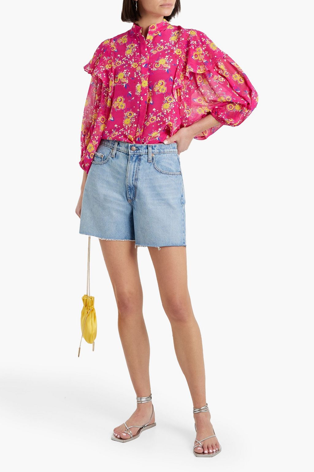 SALONI Chloe chiffon-paneled floral-print silk crepe de chine blouse