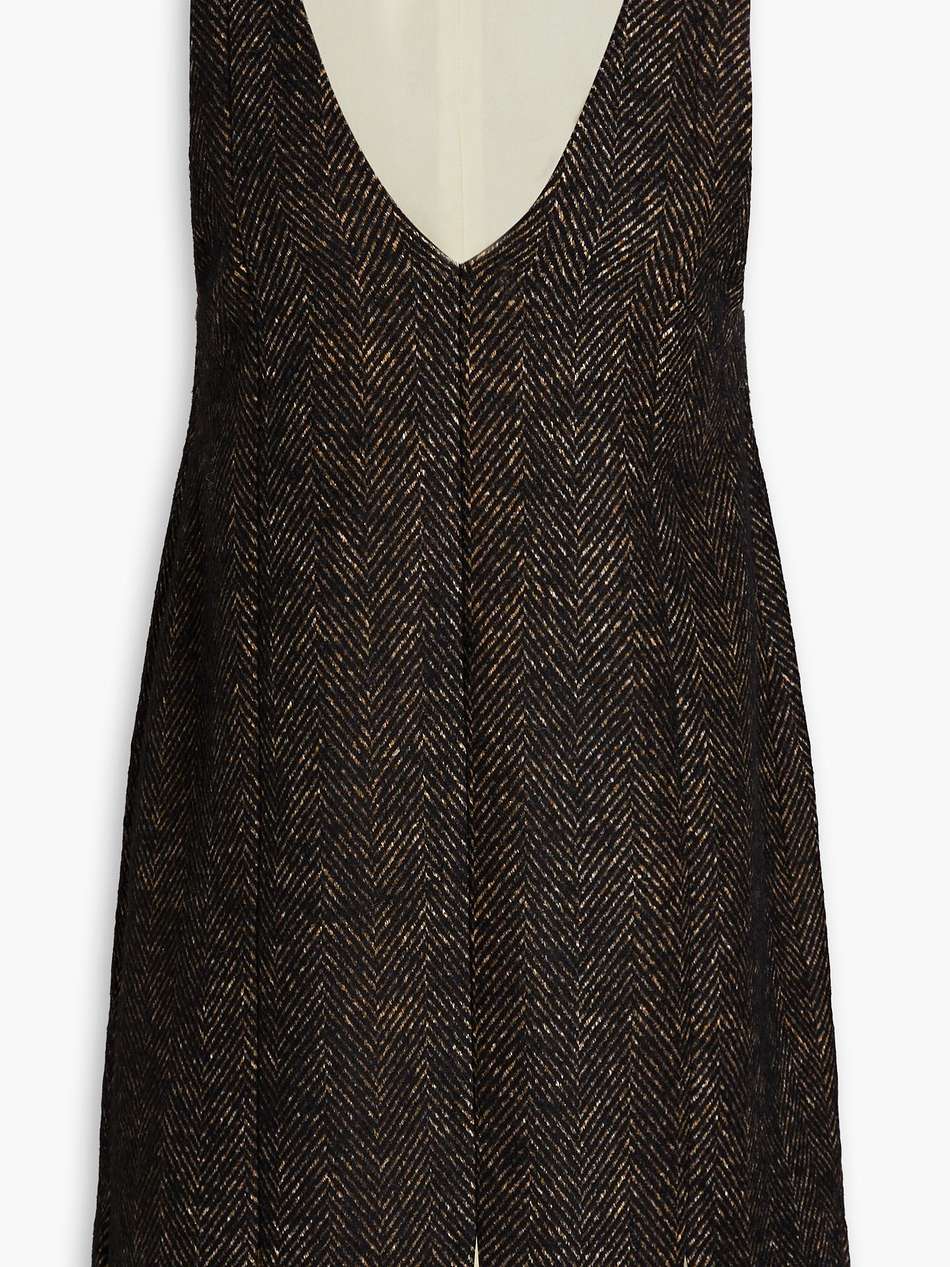 fringed bead-embellished herringbone tweed mini dress