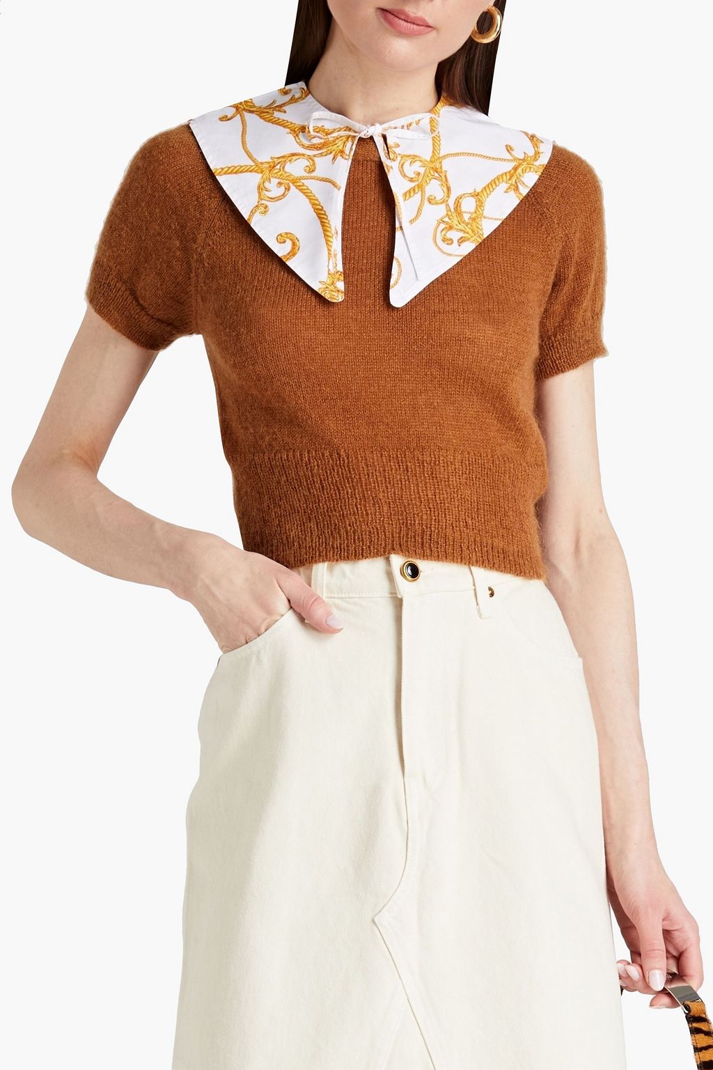 GANNI Printed cotton-poplin collar