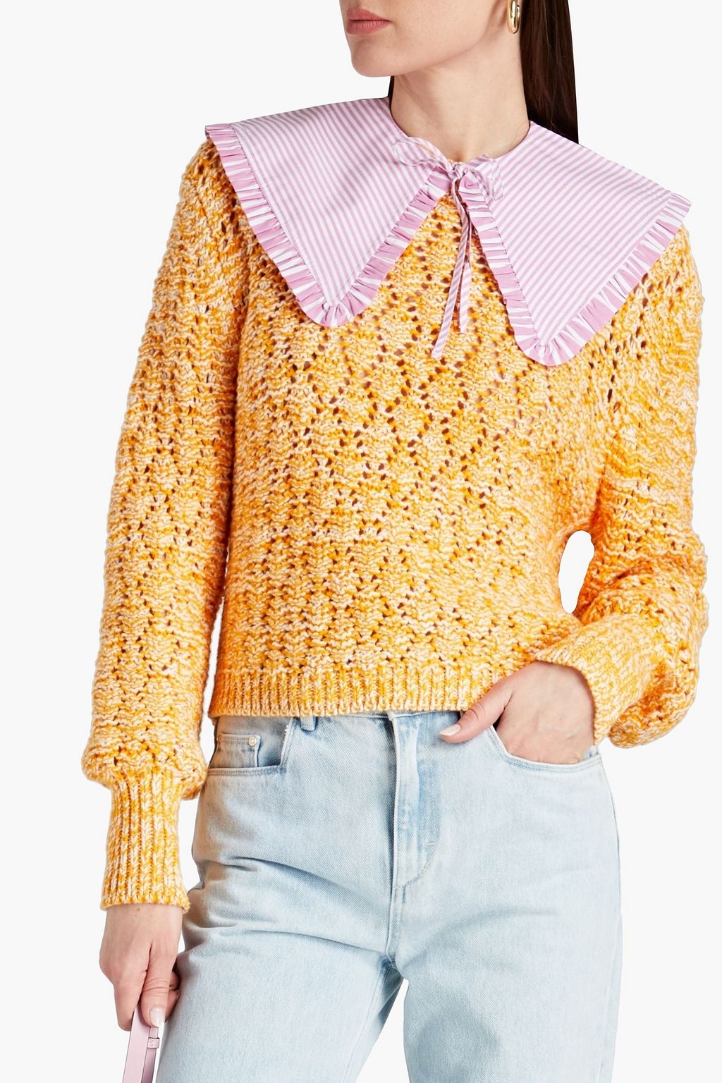 GANNI Striped cotton-poplin collar