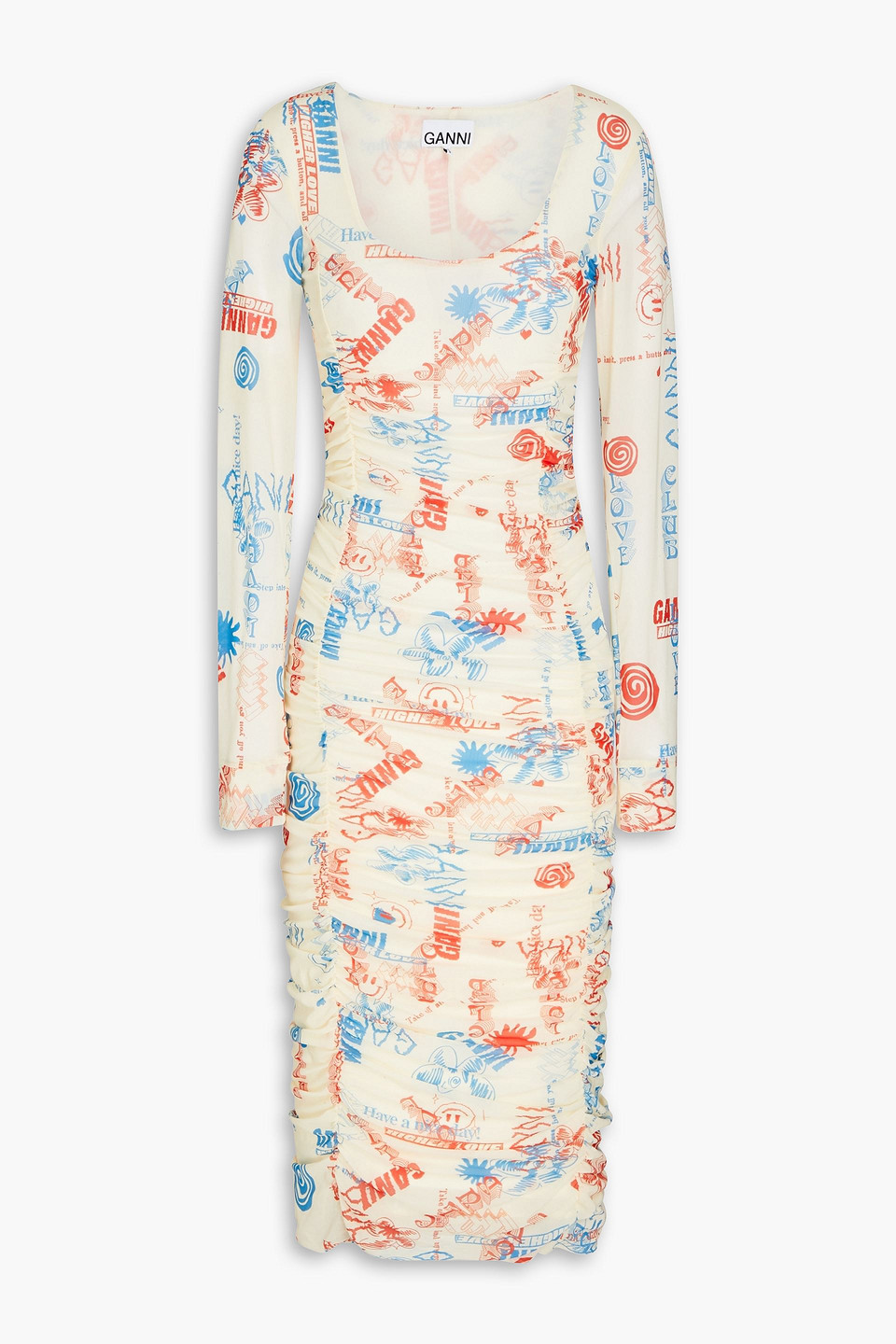 Ganni Off-white Recycled Nylon Midi Dress In 135 Egret