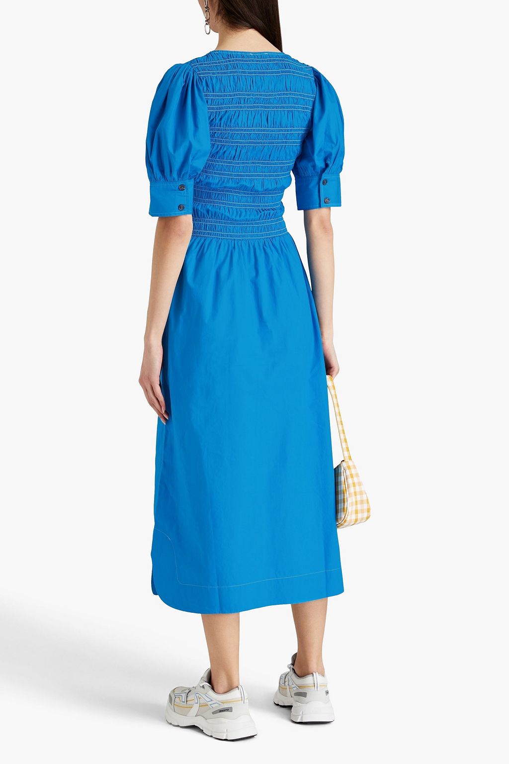 GANNI Shirred cotton-poplin midi dress