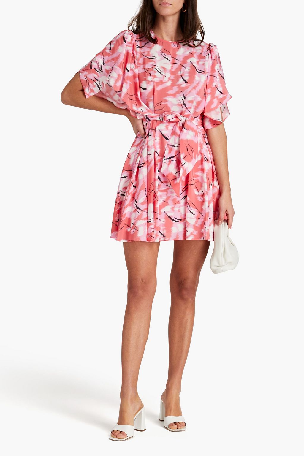CLAUDIE PIERLOT Gathered printed silk crepe de chine mini dress