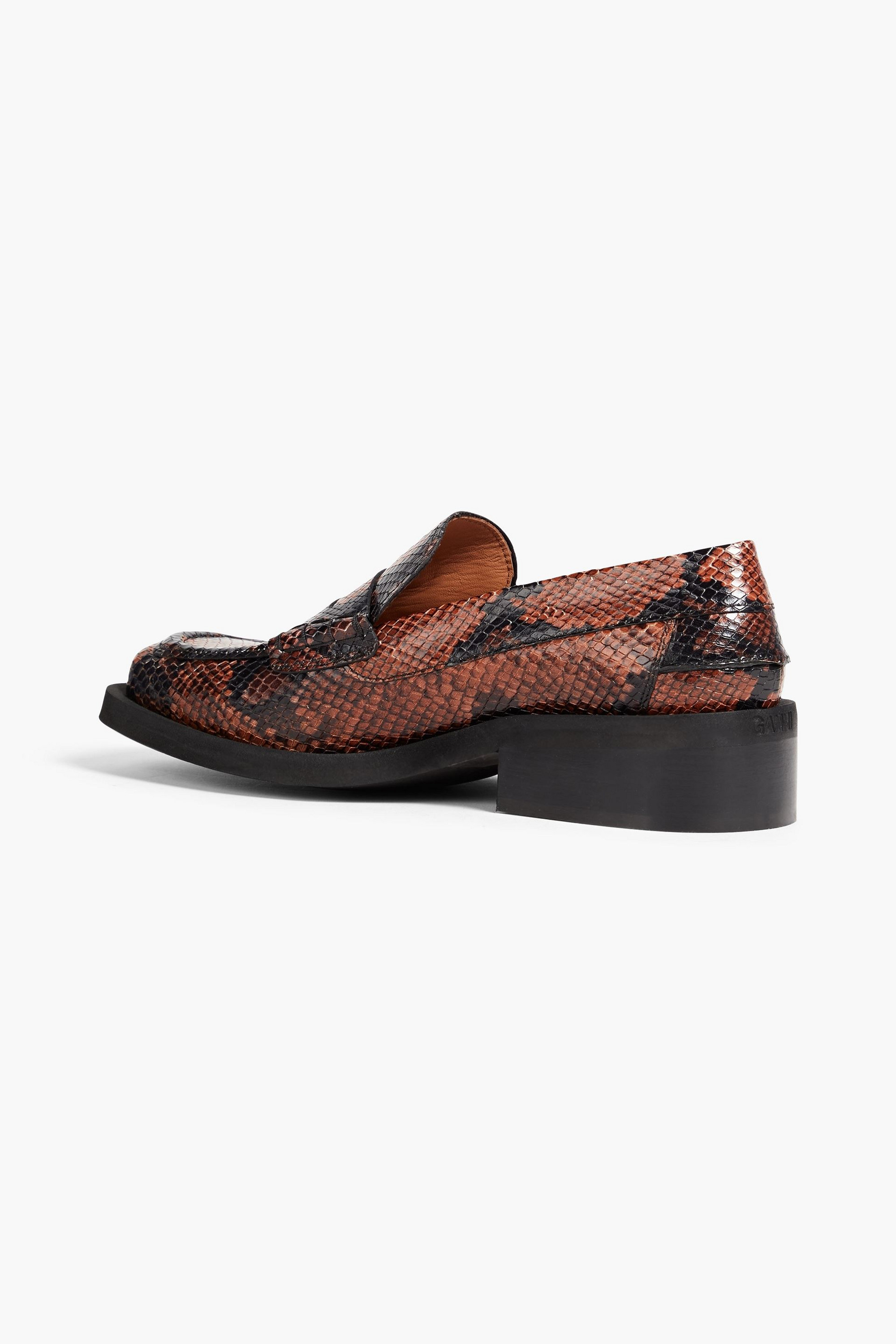 GANNI Snake-effect leather loafers