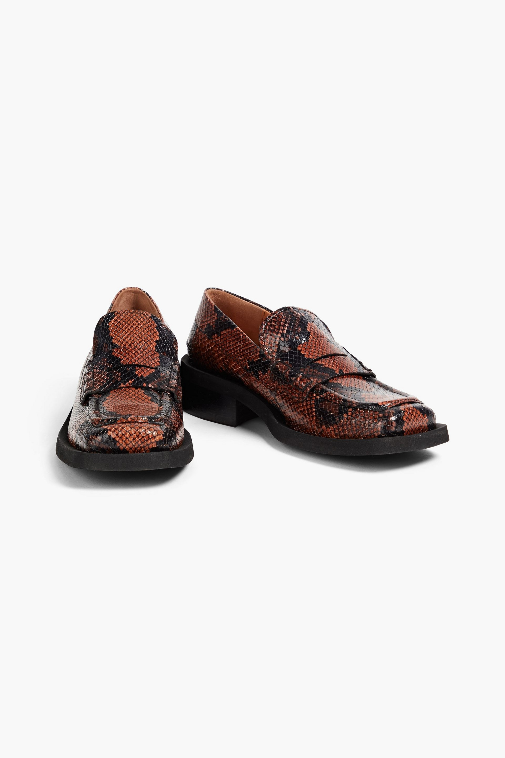 GANNI Snake-effect leather loafers