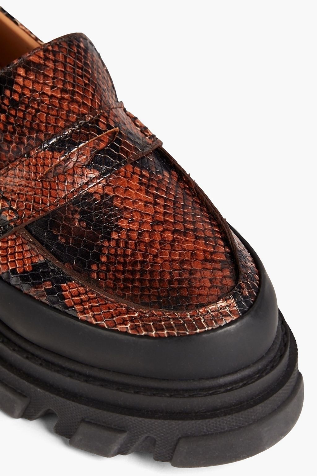 GANNI Snake-effect leather platform loafers