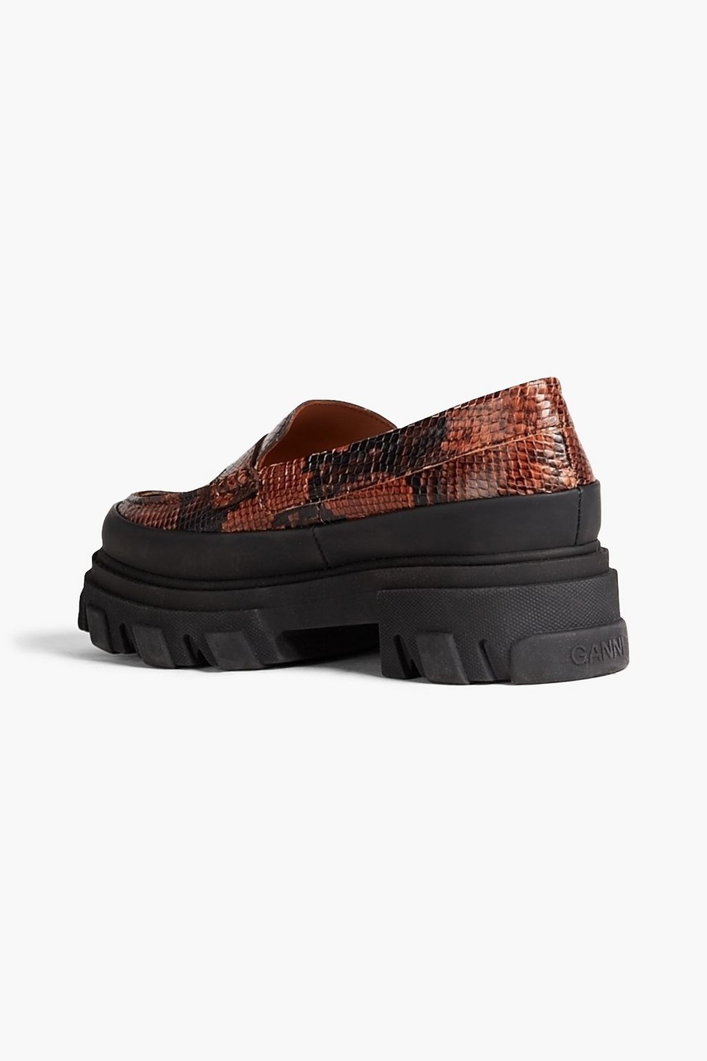 GANNI Snake-effect leather platform loafers