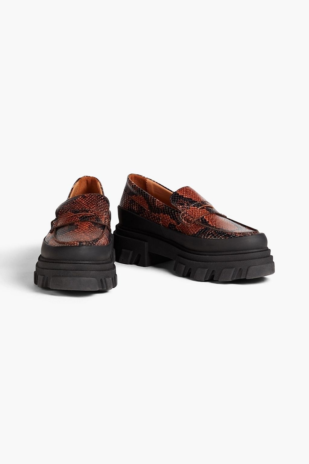 GANNI Snake-effect leather platform loafers