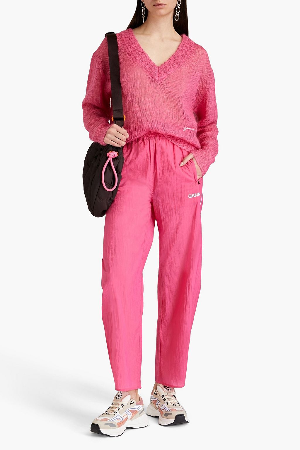 GANNI Embroidered mohair-blend sweater