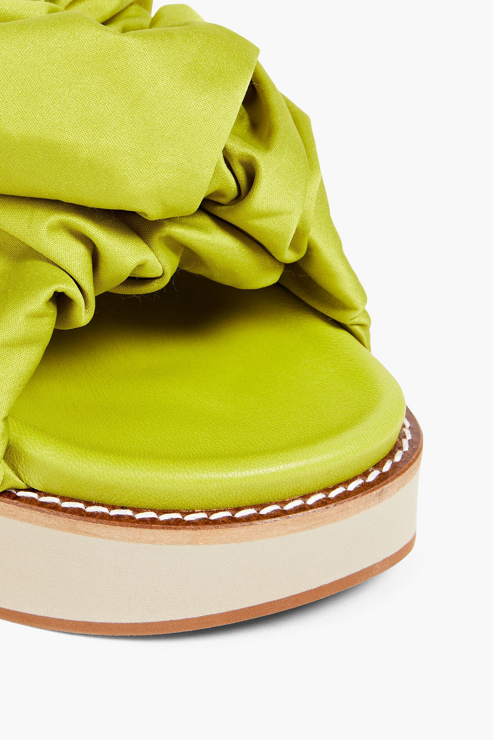 Shop Ganni Ruched Satin Platform Sandals In Lime Green