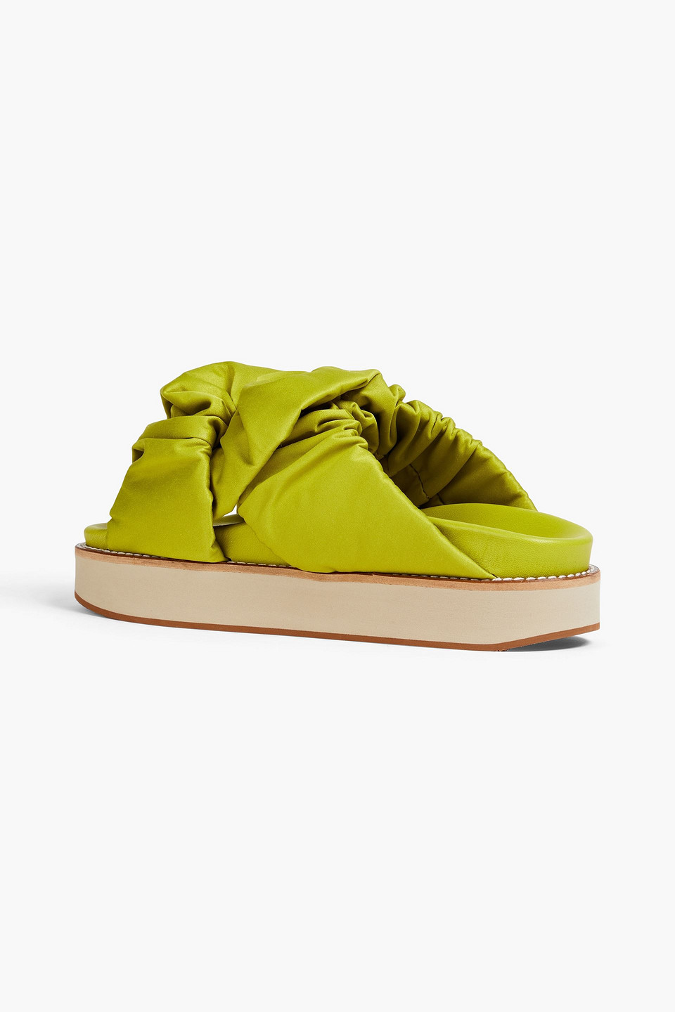 Shop Ganni Ruched Satin Platform Sandals In Lime Green