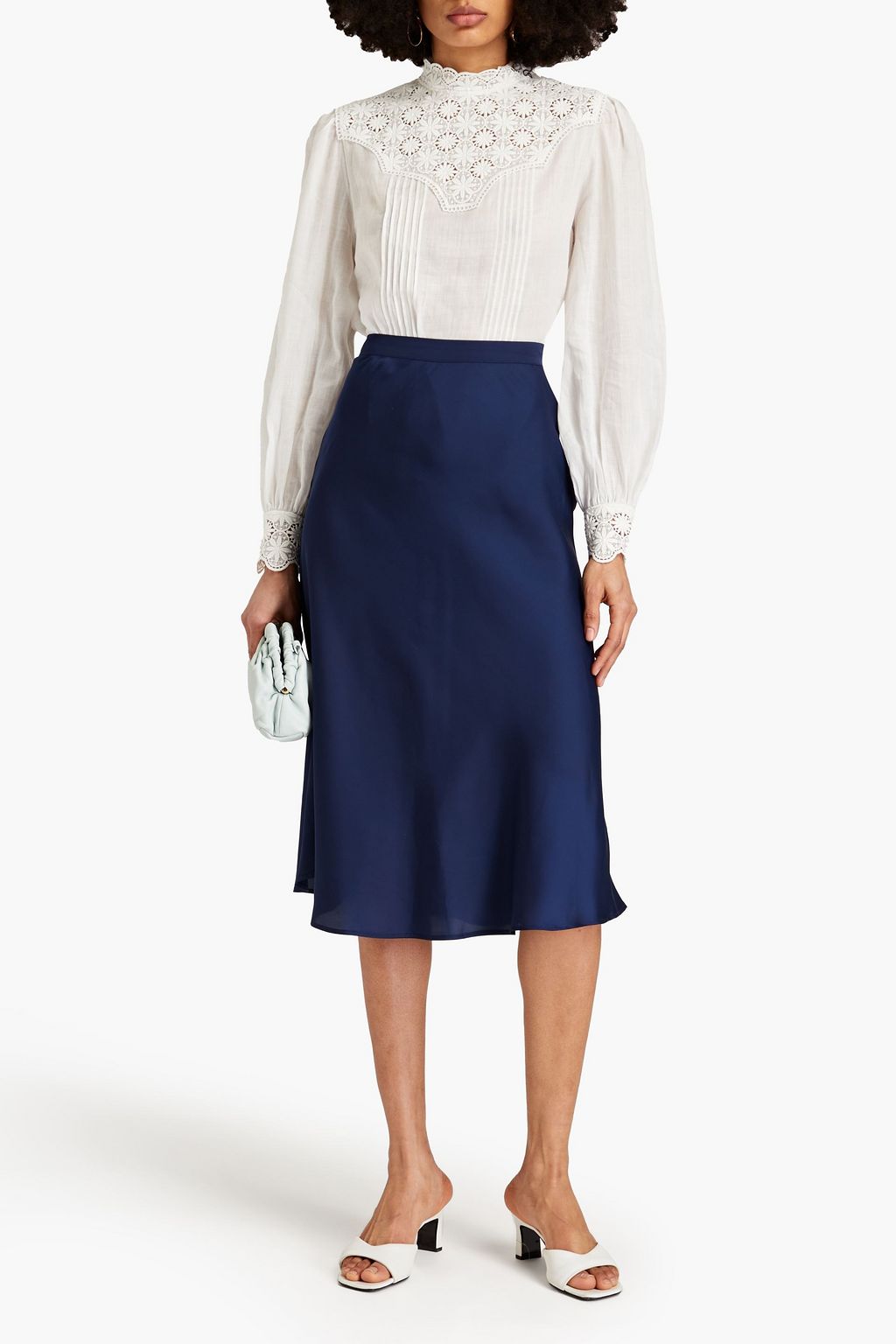 CLAUDIE PIERLOT Baladine guipure lace-paneled ramie-mousseline blouse