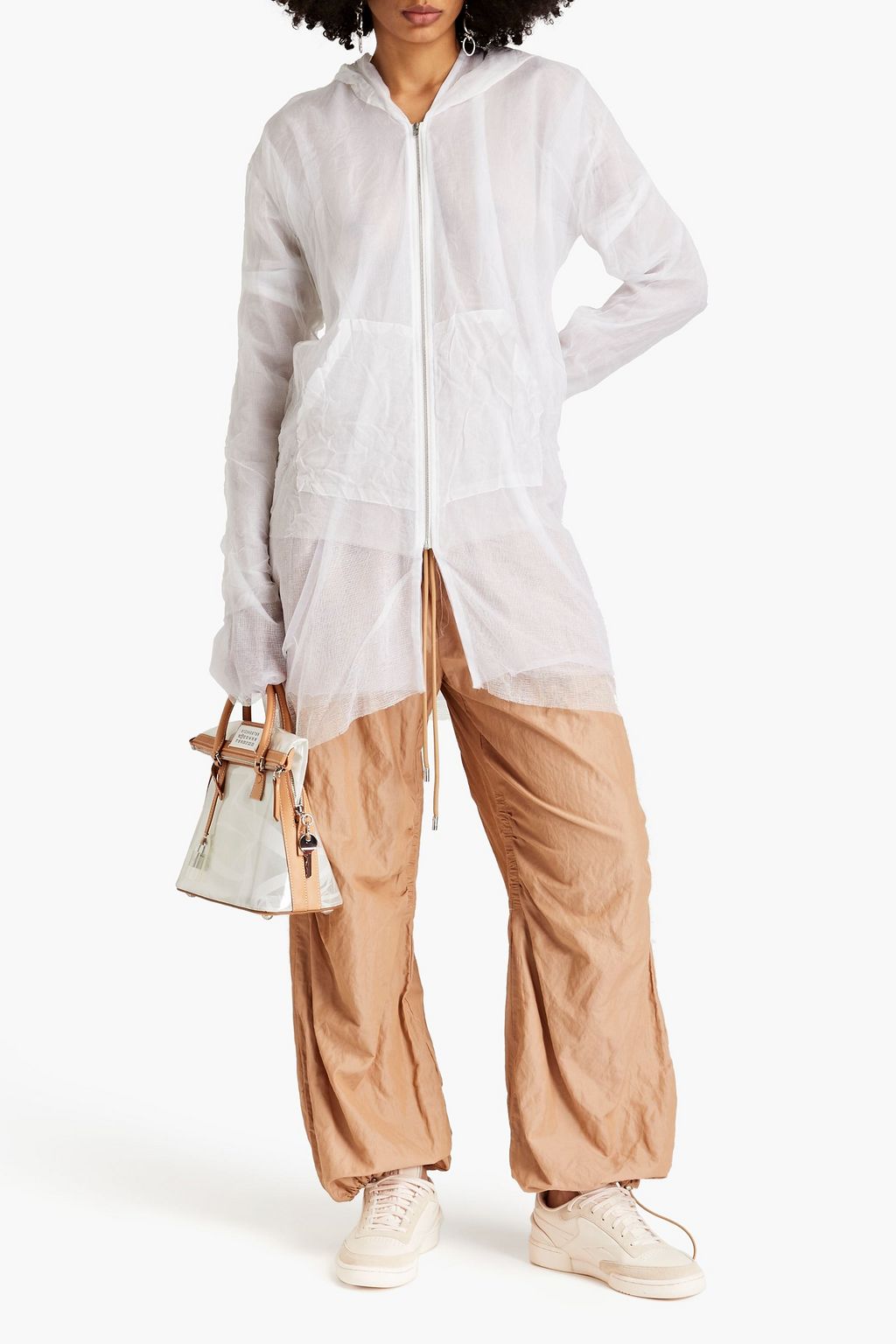 MAISON MARGIELA جاكيت بغطاء رأس من الحرير الرقيق من عدة طبقات