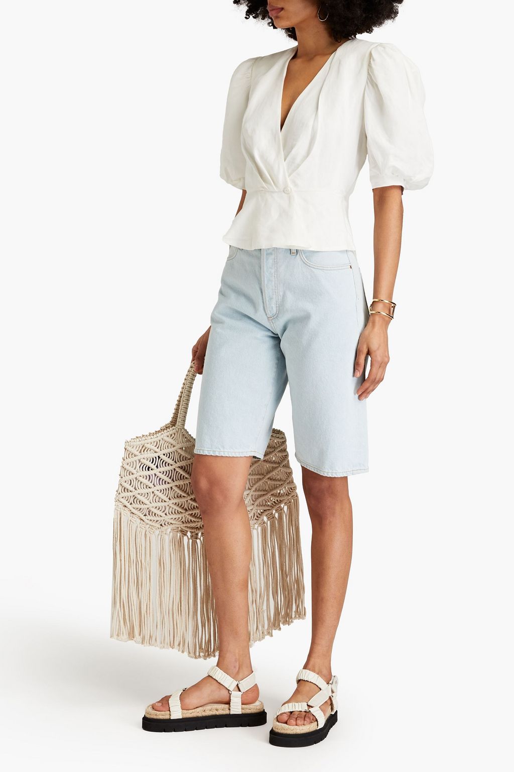 CLAUDIE PIERLOT Linen-blend peplum wrap blouse