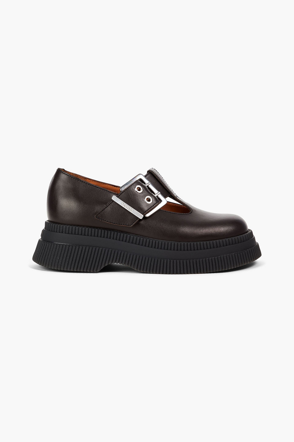 Ganni Leather Mary Jane Pumps In Chocolate