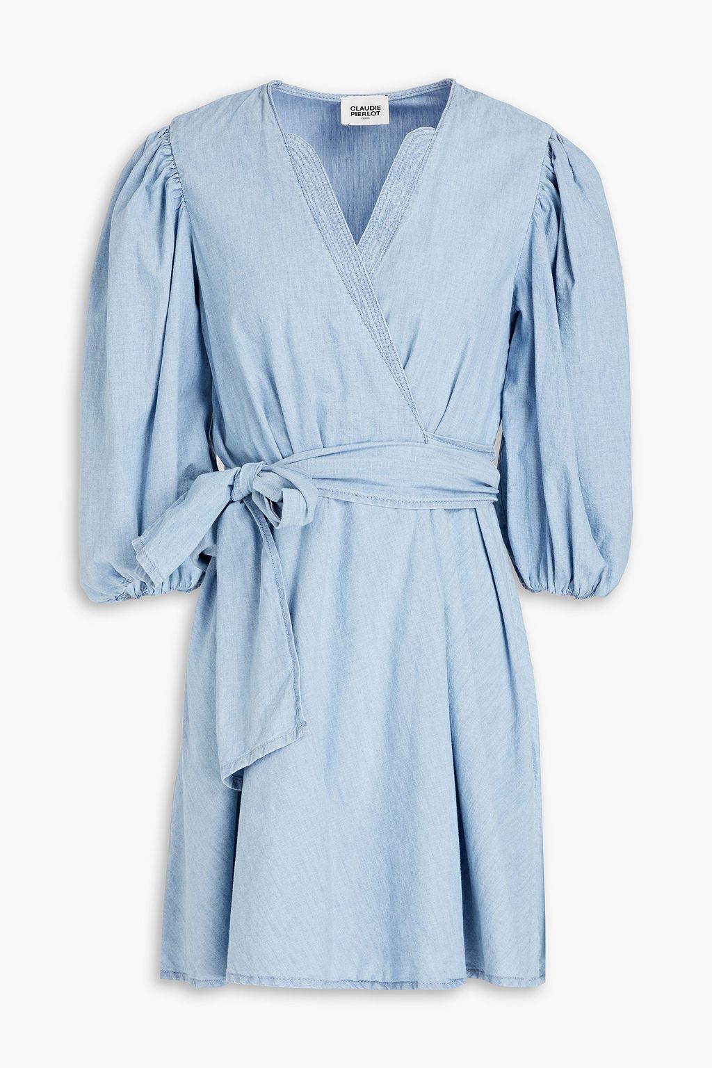 CLAUDIE PIERLOT Raymonde pleated cotton-chambray mini wrap dress | Sale up  to 70% off | THE OUTNET
