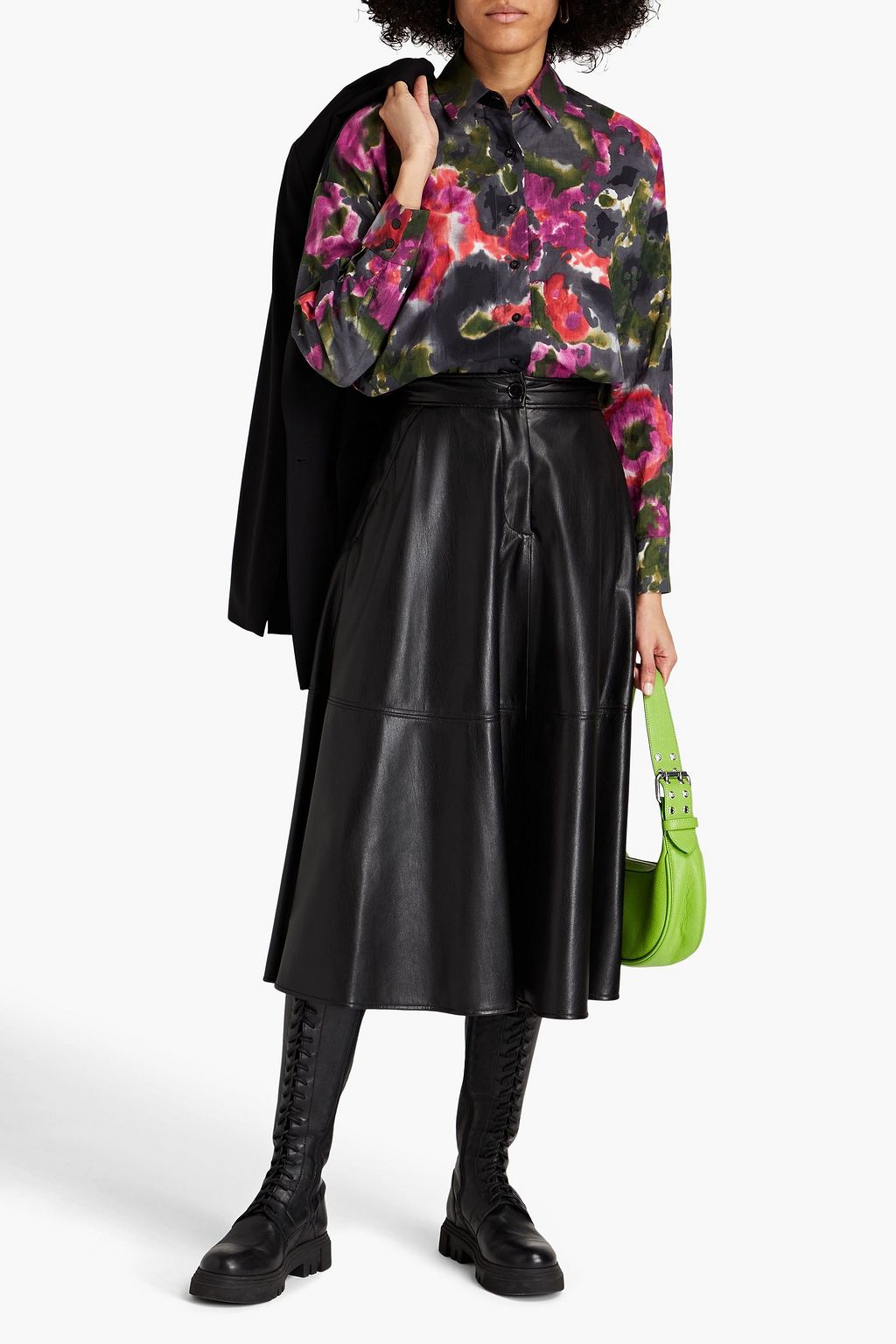 MSGM Flared faux leather midi skirt