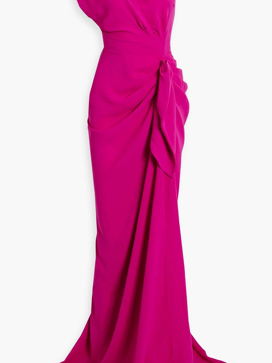 one-shoulder draped cady gown
