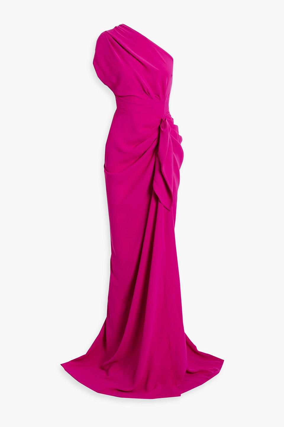 One-shoulder draped cady gown