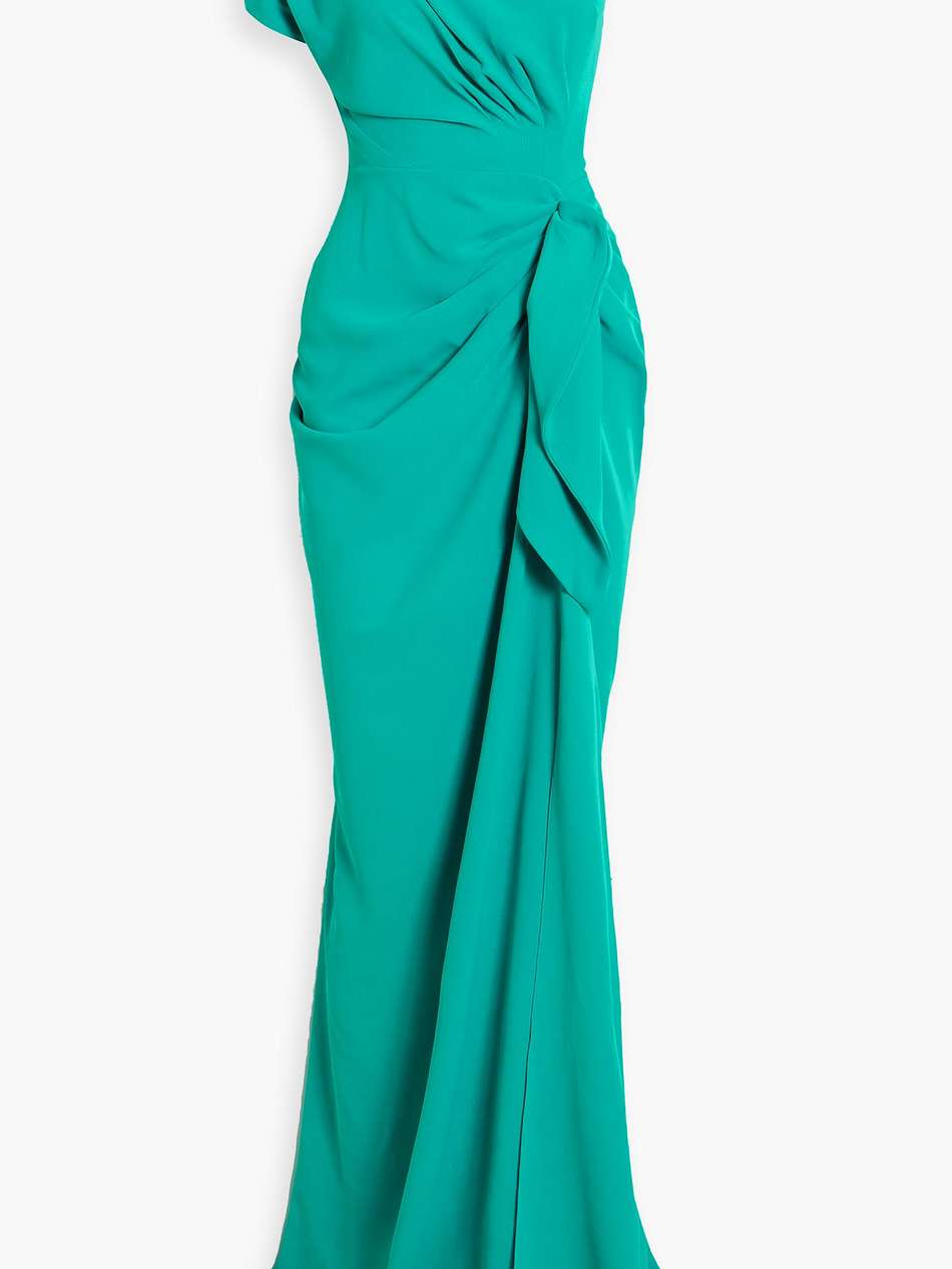 one-shoulder draped cady gown